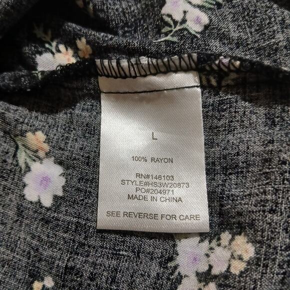 Hippie Rose Women's L Long-Sleeved Black.White Floral Tie Waist Rayon Easy Care - Picture 8 of 9